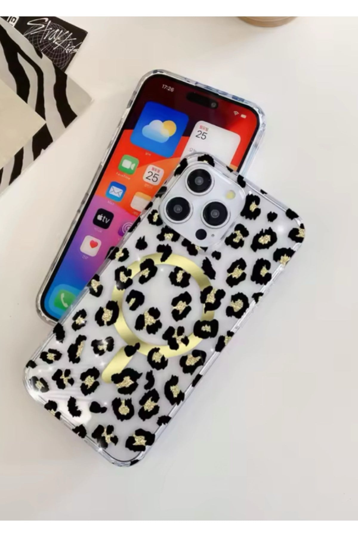 iPhone 11 Uyumlu Leopar Desenli MagSafe Uyumlu Telefon Kılıfı