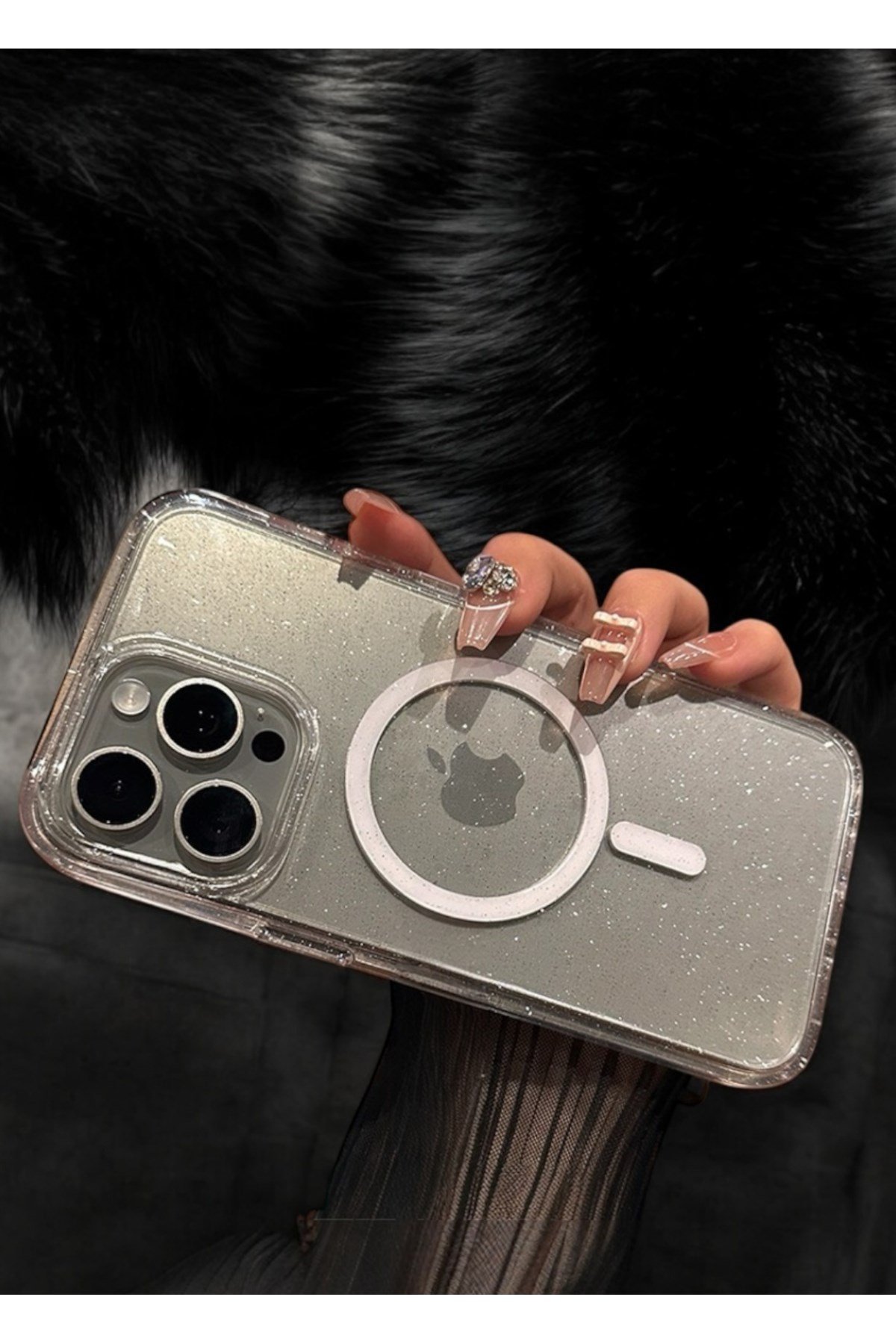 iPhone 11 Uyumlu Simli Şeffaf Magsafeli Premium Mika Sararmaz Kılıf