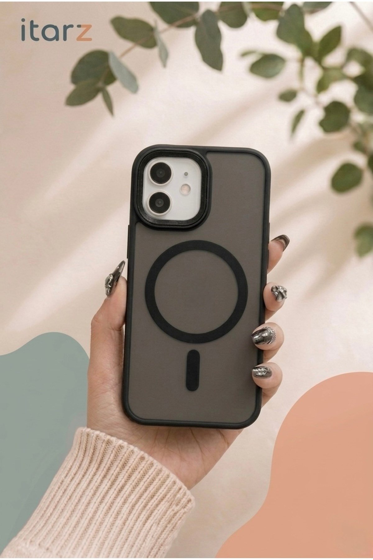Iphone 11 Uyumlu Siyah MagSafeli Mat Buzlu Şeffaf Darbe Emici Kılıf
