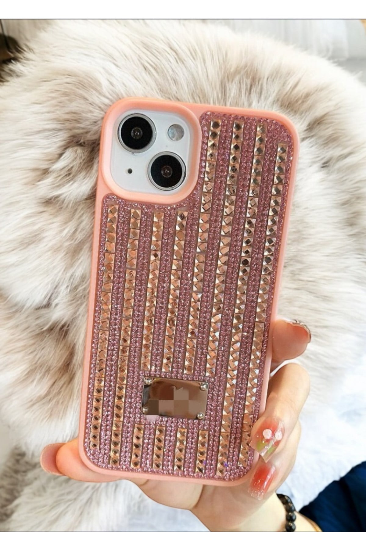 iPhone 12 Uyumlu Pembe Taşlı Parlak Şık iPhone Kılıfı
