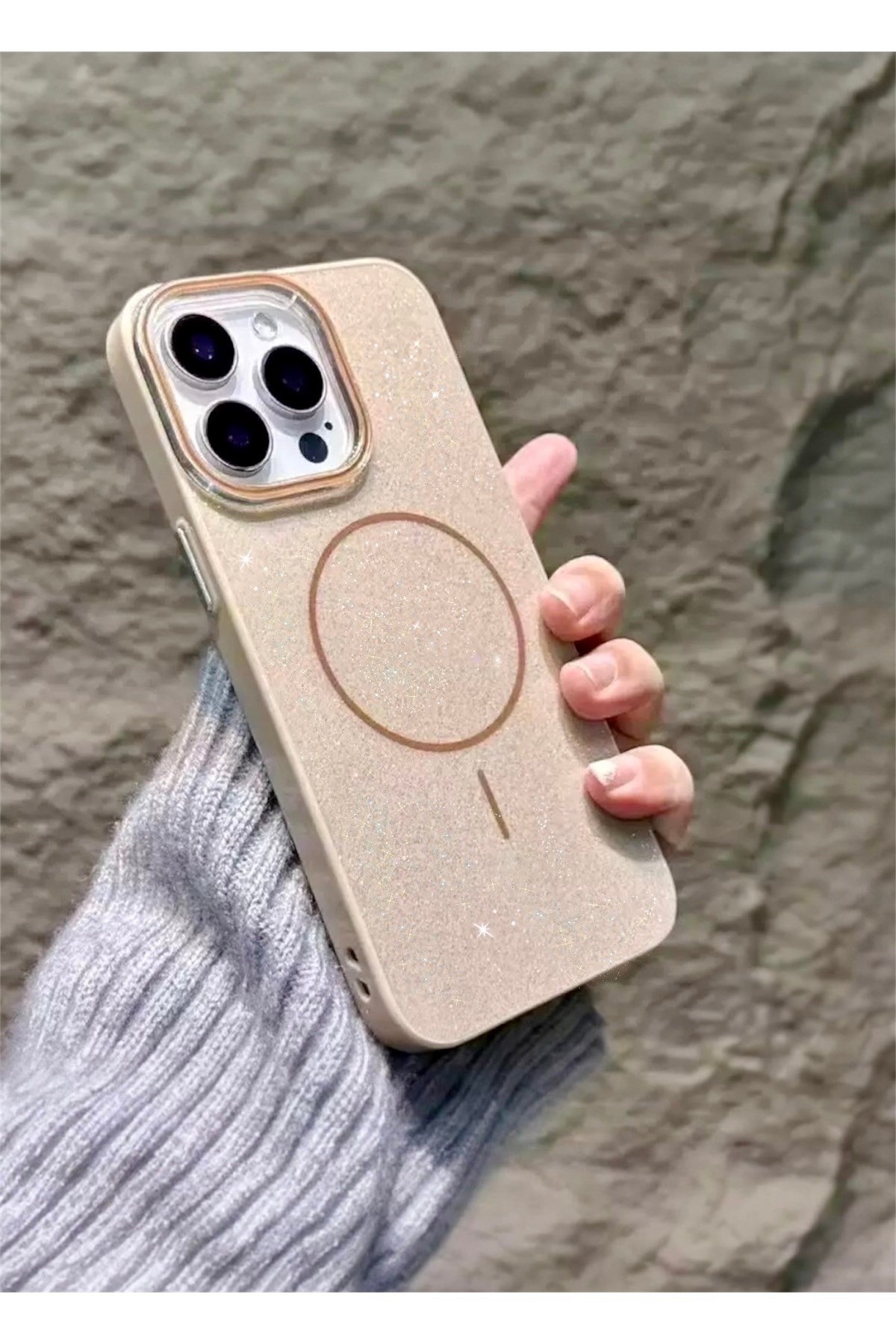 Iphone 13 Pro Max Çöl Simli Şeffaf MagSafe Uyumlu Kılıf