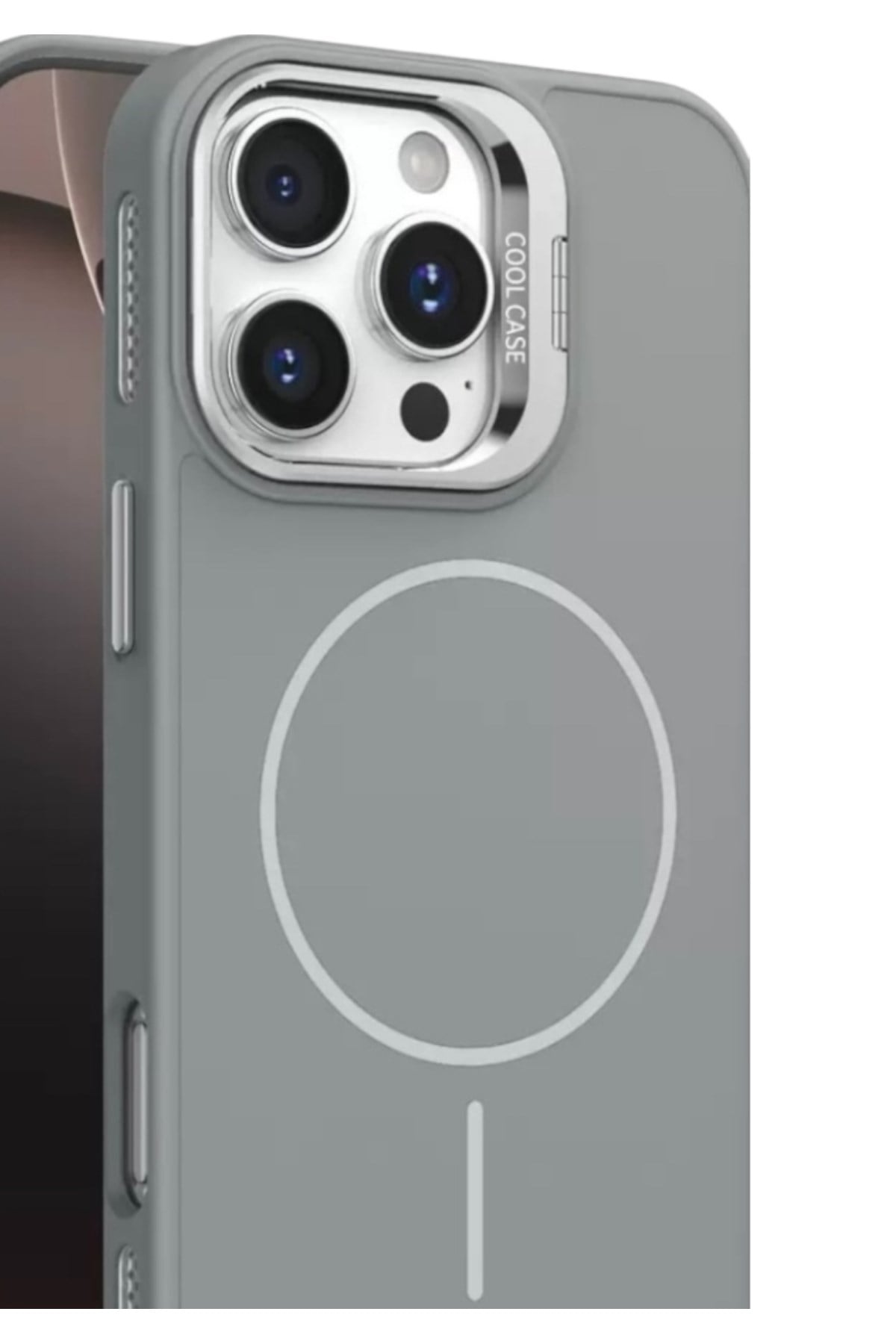 Iphone 13 Pro Uyumlu MagSafeli Kamera Korumalı Standlı Gri Kılıf, Mat Soft Dokulu Premium Seri