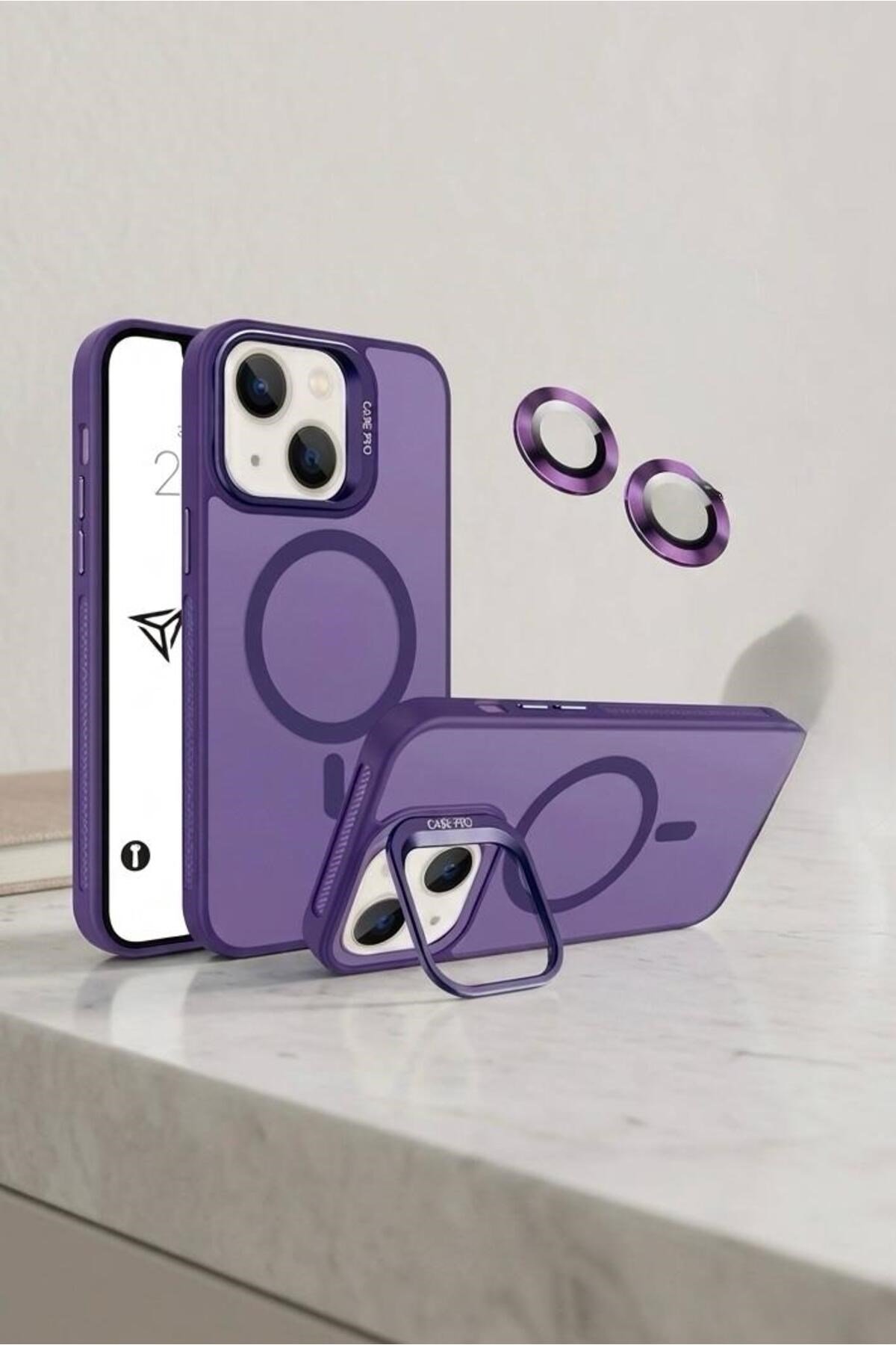 iPhone 13 Uyumlu Zırh Koruma MagSafe Destekli Standlı Kamera Lens Korumalı Mat Buzlu Şık Kılıf