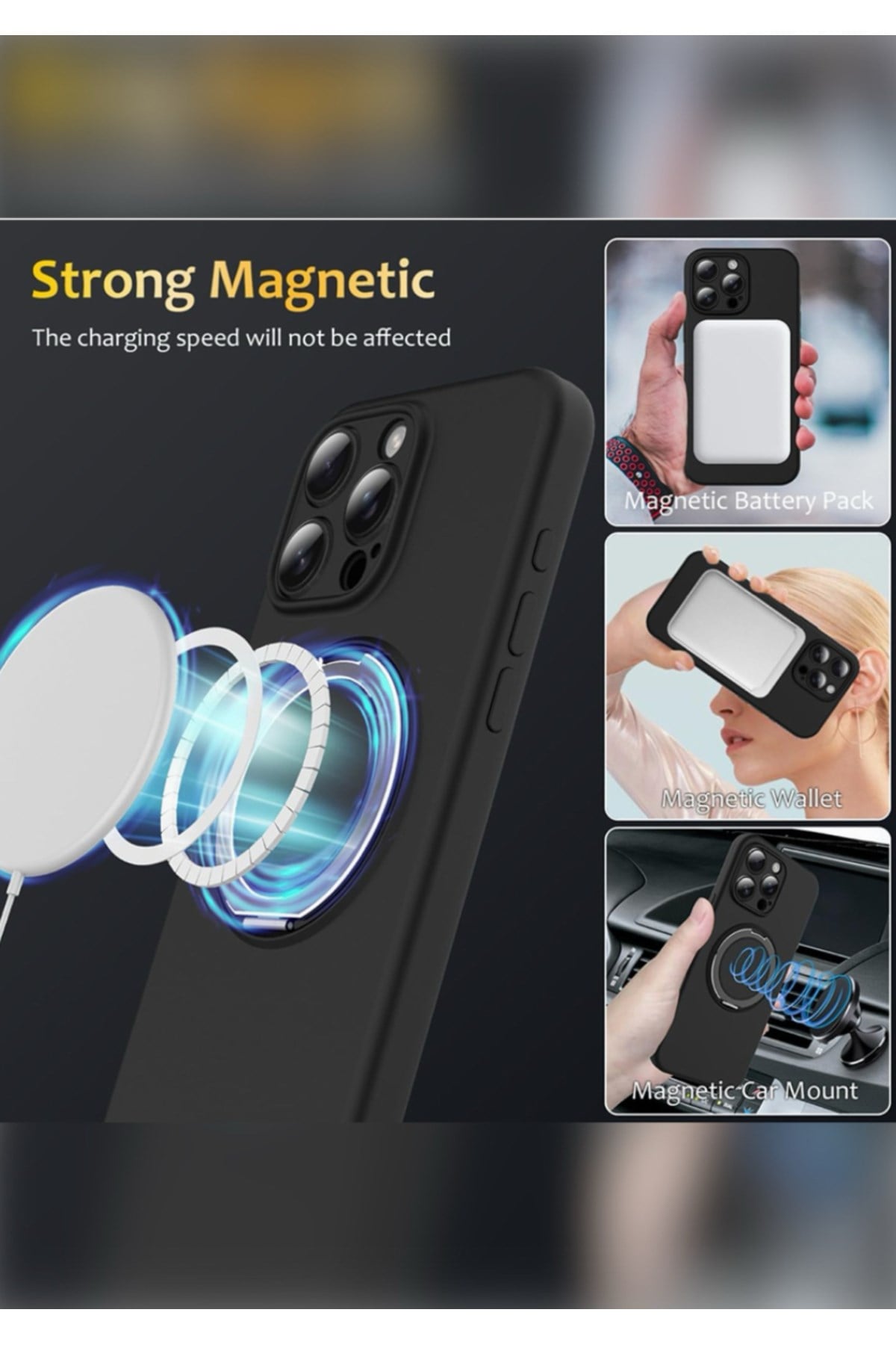 iPhone 14 Pro Max Standlı Magsafe İçi Kadife Siyah Kılıf