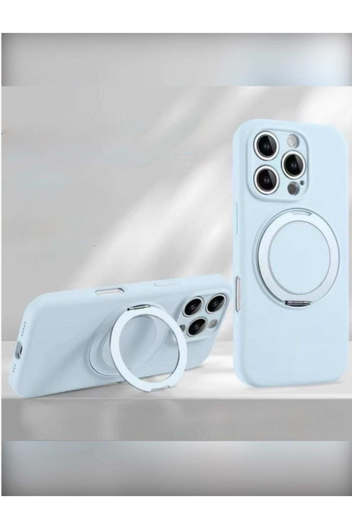 iPhone 14 Pro Max Standlı Magsafe İçi Kadife Mavi Kılıf