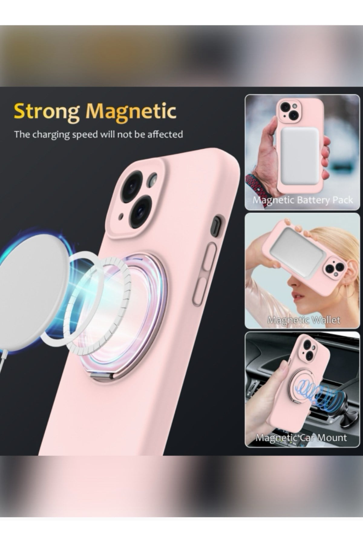 iPhone 14 Pro Max Standlı Magsafe İçi Kadife Pembe Kılıf