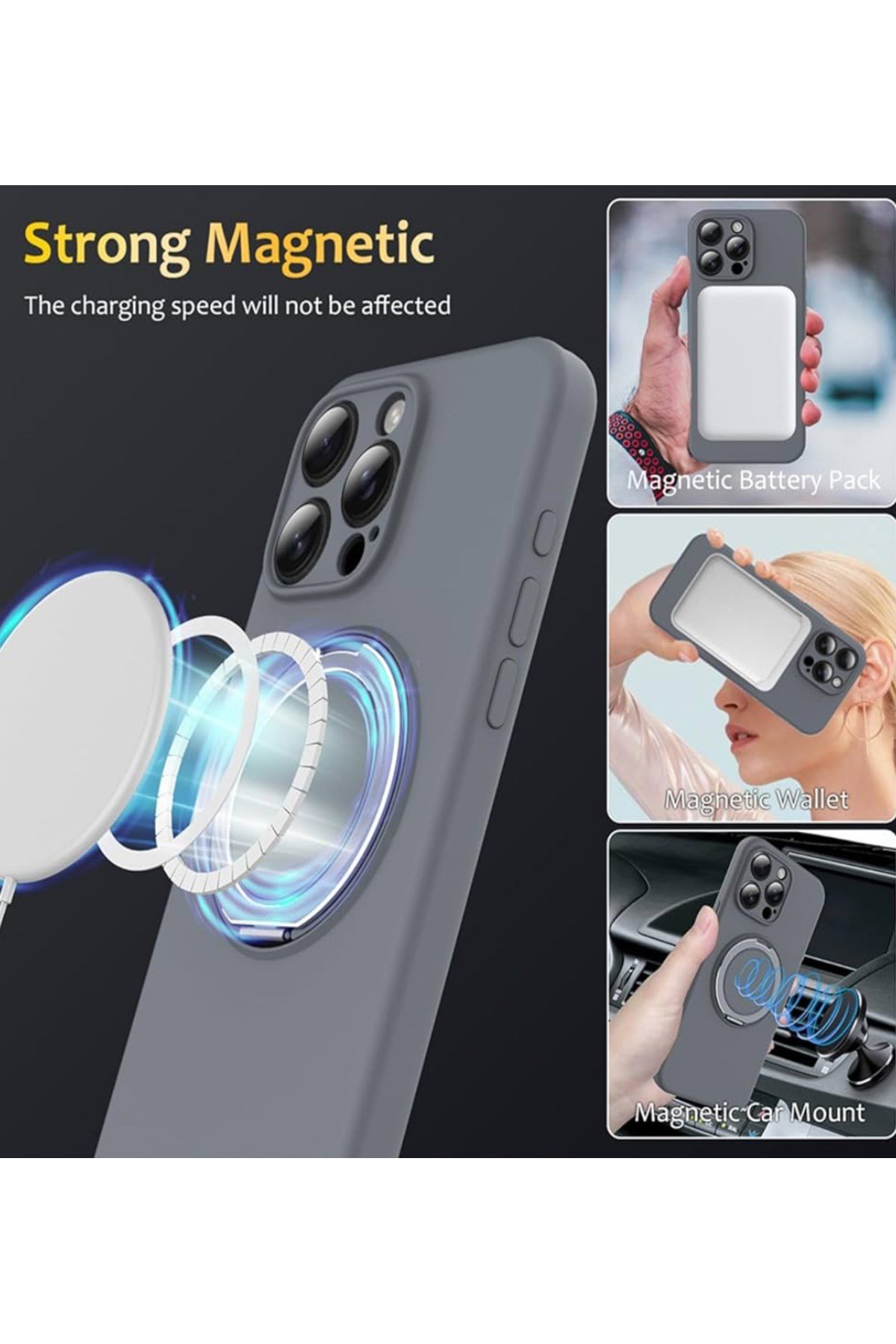 iPhone 14 Pro Max Standlı Magsafe İçi Kadife Gri Kılıf