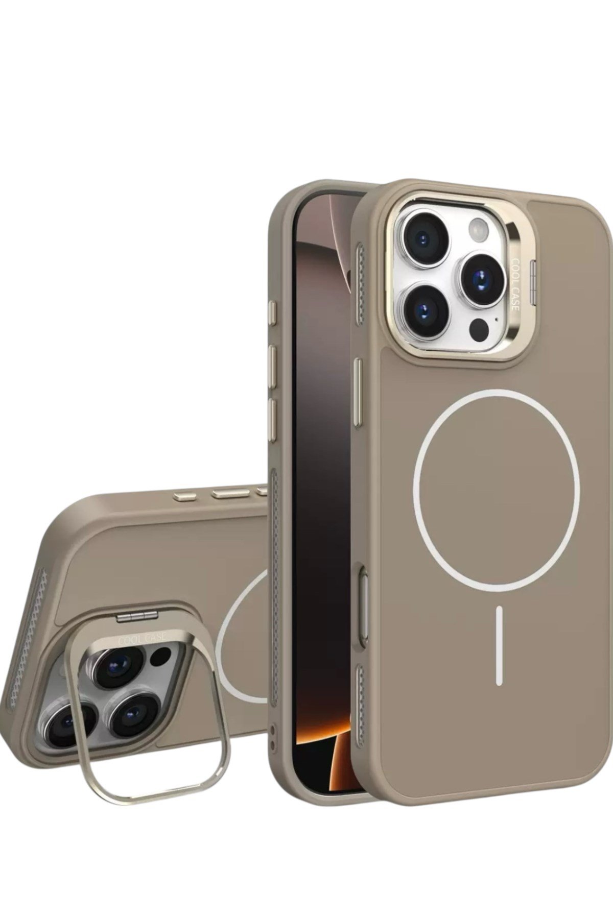 Iphone 14 Pro Max Uyumlu MagSafeli Korumalı Standlı Çöl Kılıf, Mat Soft Dokulu Premium Seri