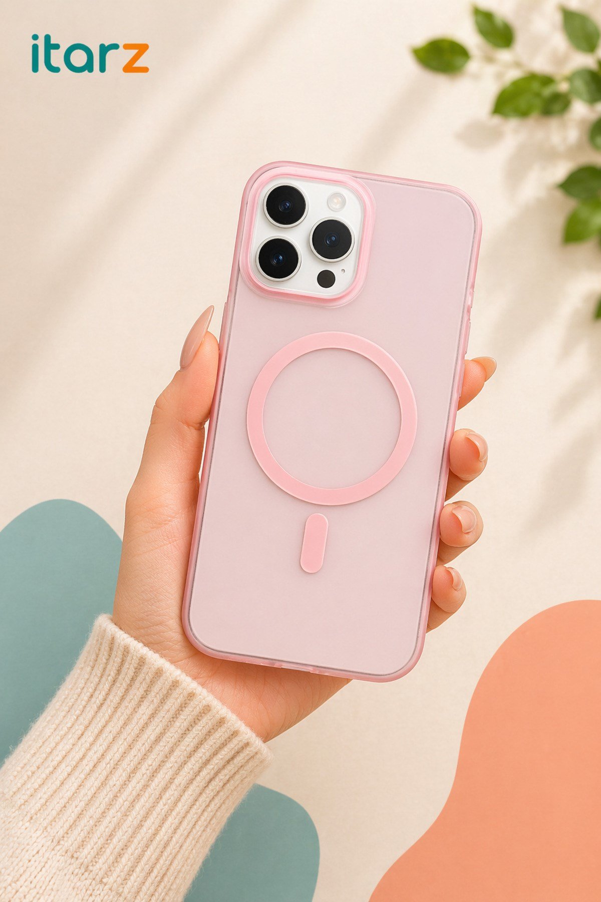 Iphone 14 Pro Max Uyumlu Mat Buzlu Pembe Magsafe Kılıf