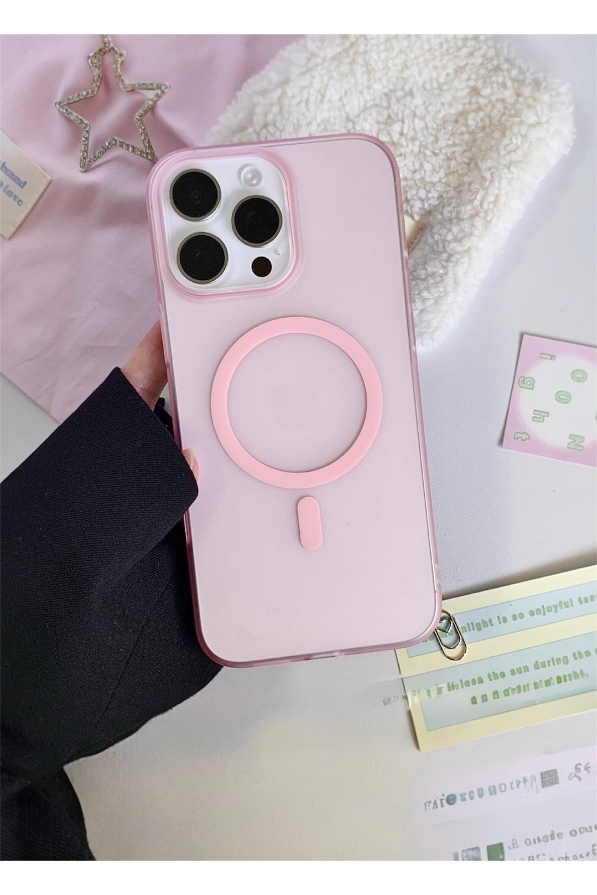 Iphone 14 Pro Max Uyumlu Mat Buzlu Pembe Magsafe Kılıf