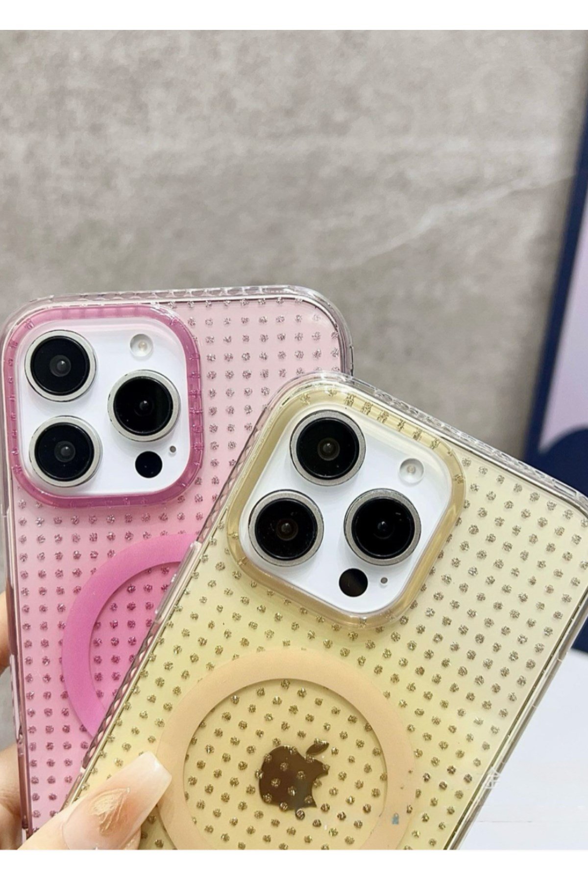 iPhone 14 Pro Max Uyumlu Şeffaf Pembe MagSafe Işıltılı Şık Kılıf
