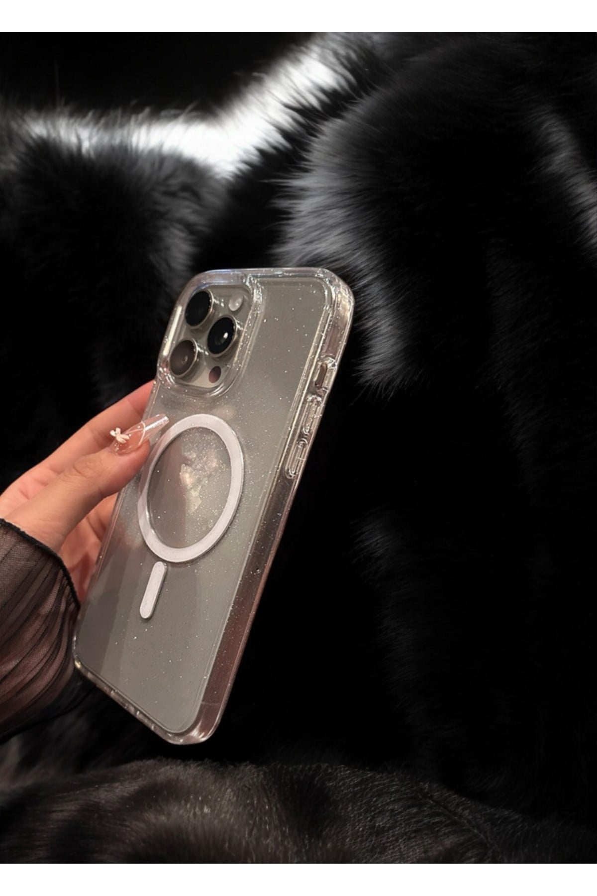 Iphone 14 Pro Max Uyumlu Simli Şeffaf MagSafeli Premium Mika Kılıf