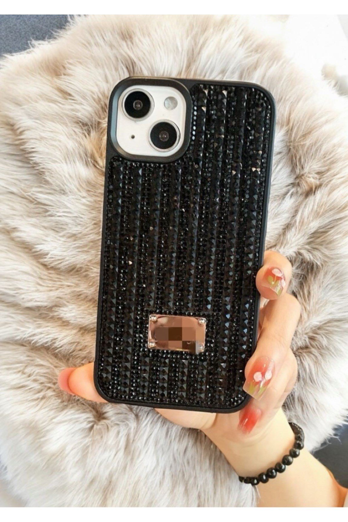 iPhone 14 Pro Uyumlu Siyah Taşlı Parlak Şık Kılıf
