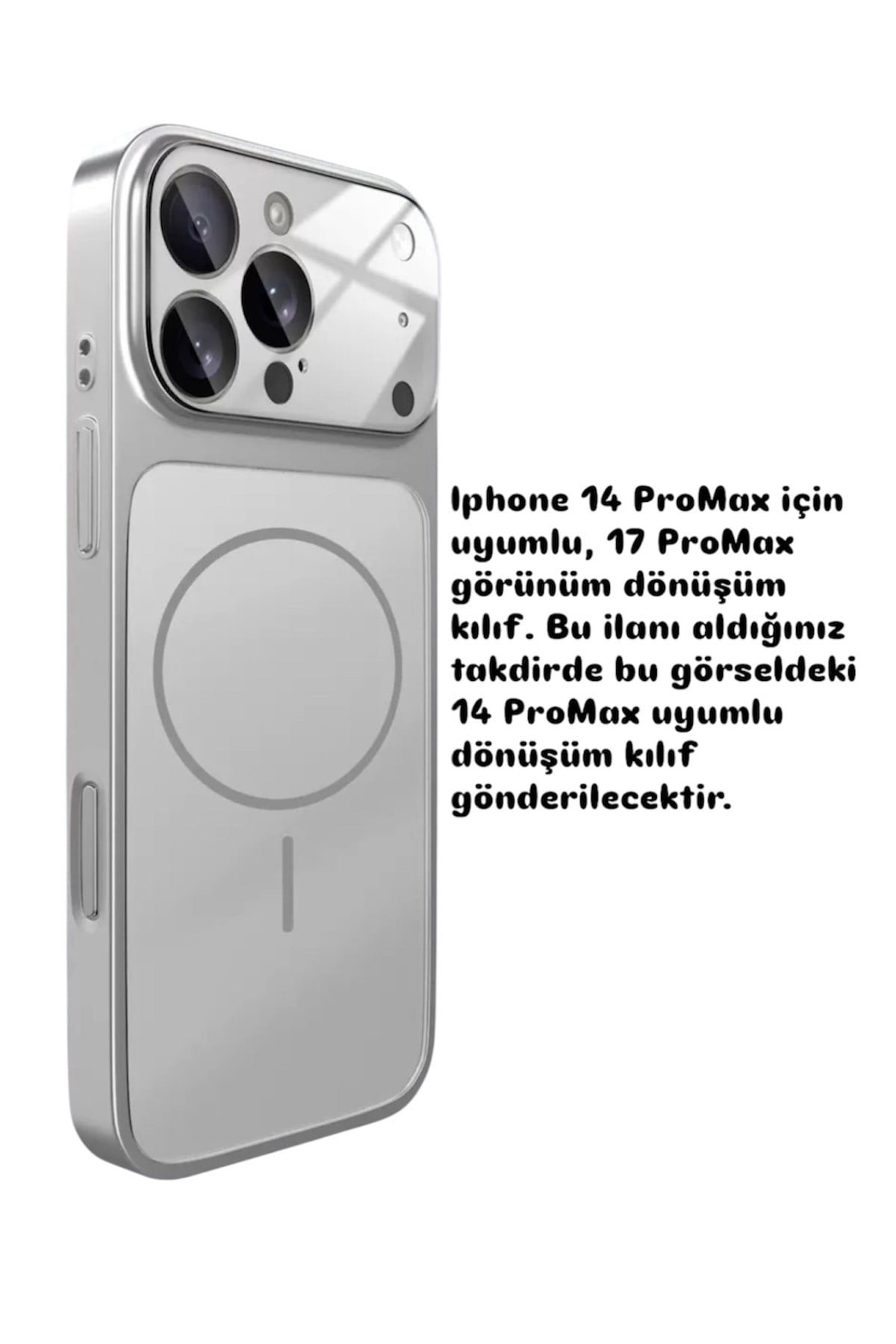 Iphone 14 ProMax Uyumlu 17 Promax Görünümlü Gri Premium Dönüşüm Kılıf MagSafeli