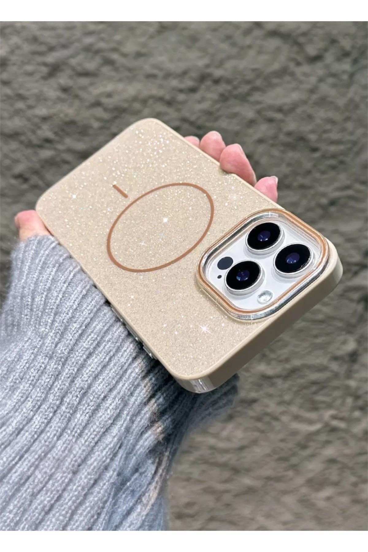 Iphone 14 Uyumlu Çöl Renk Simli Şeffaf MagSafe Uyumlu Kılıf