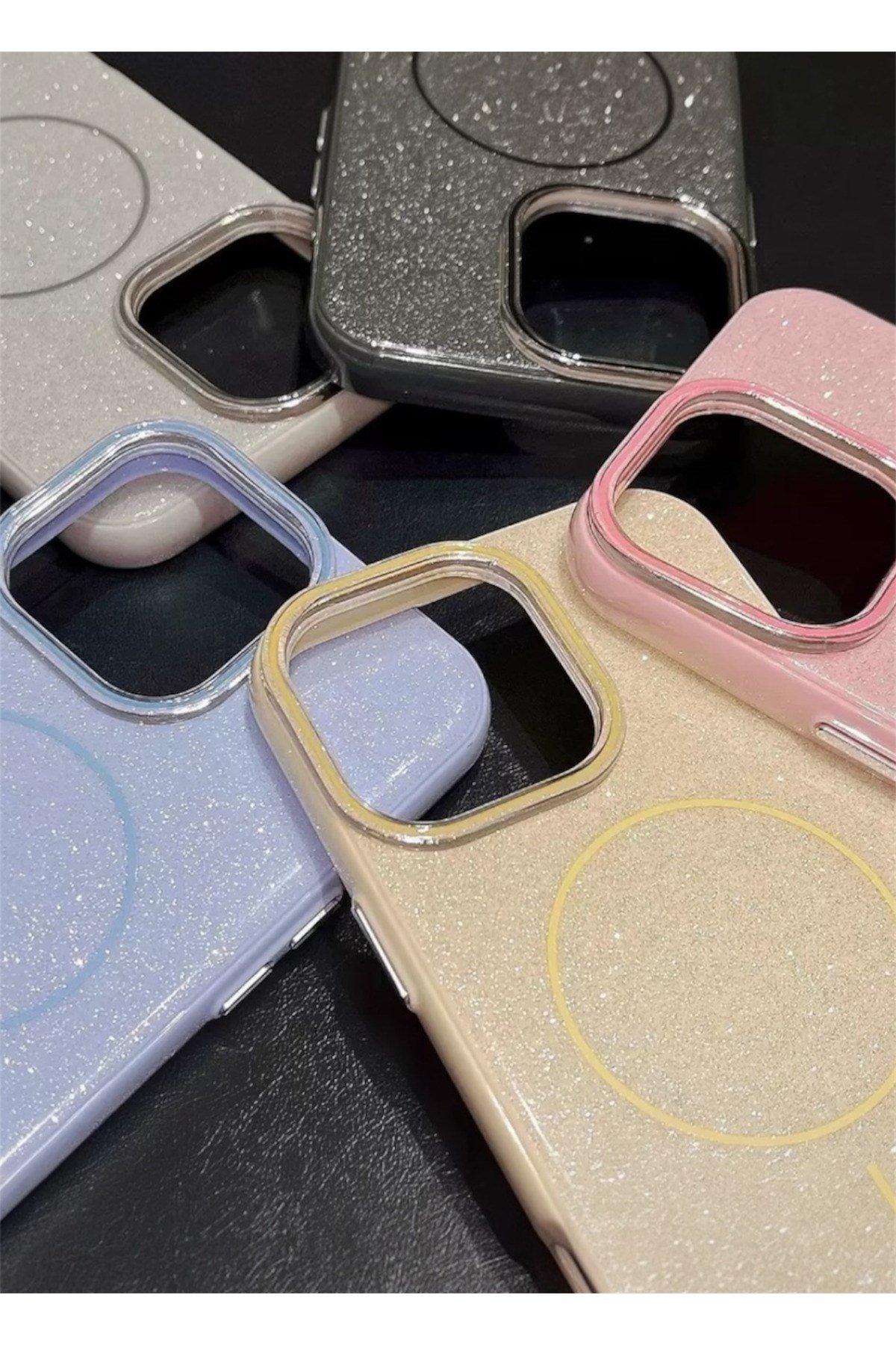 Iphone 14 Uyumlu Pembe Simli Şeffaf MagSafe Uyumlu Kılıf
