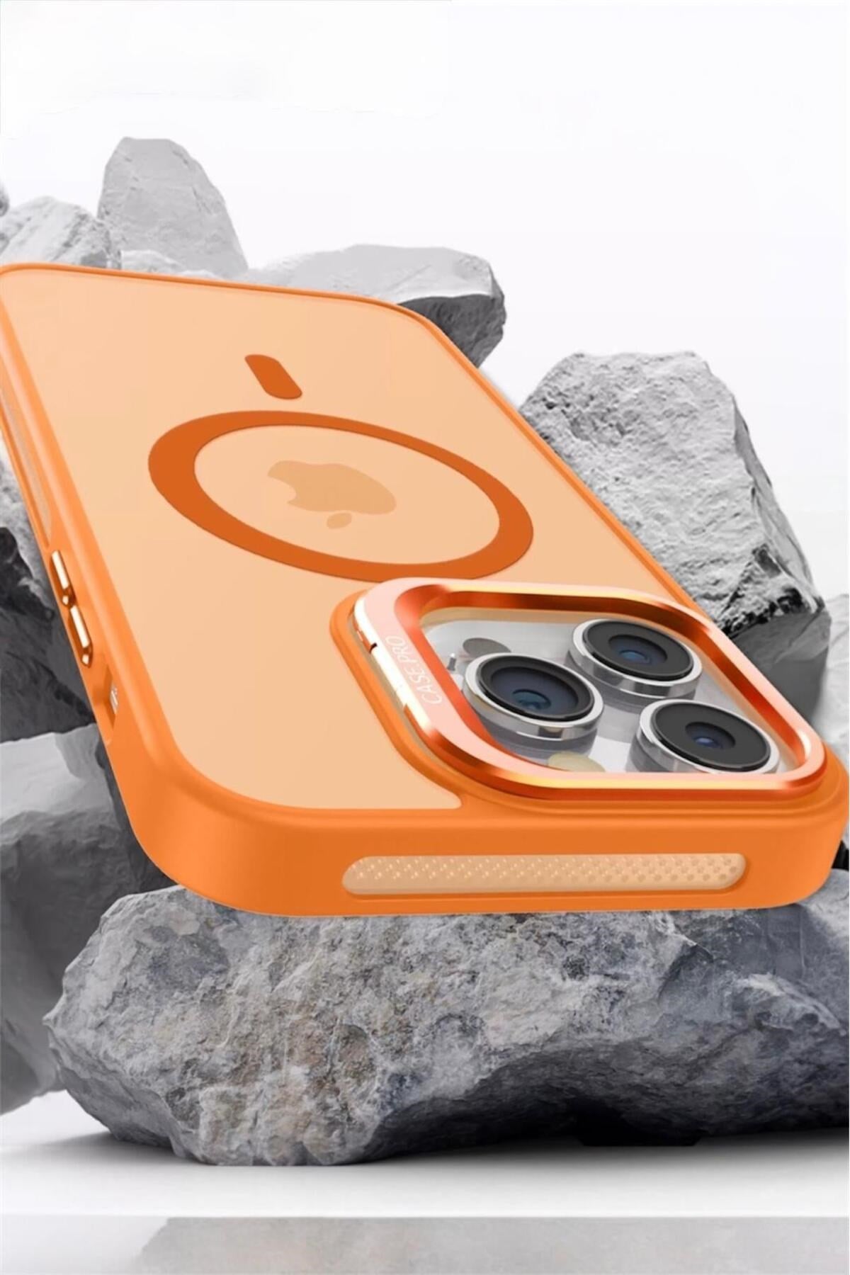 iPhone 14Pro Uyumlu Zırh Koruma MagSafe Destekli Standlı Kamera Lens Korumalı Mat Buzlu Şık Kılıf