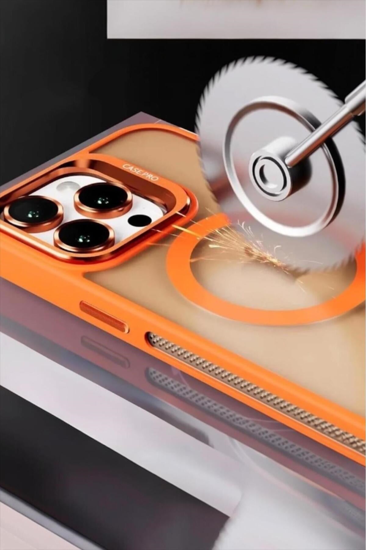 iPhone 14Pro Uyumlu Zırh Koruma MagSafe Destekli Standlı Kamera Lens Korumalı Mat Buzlu Şık Kılıf
