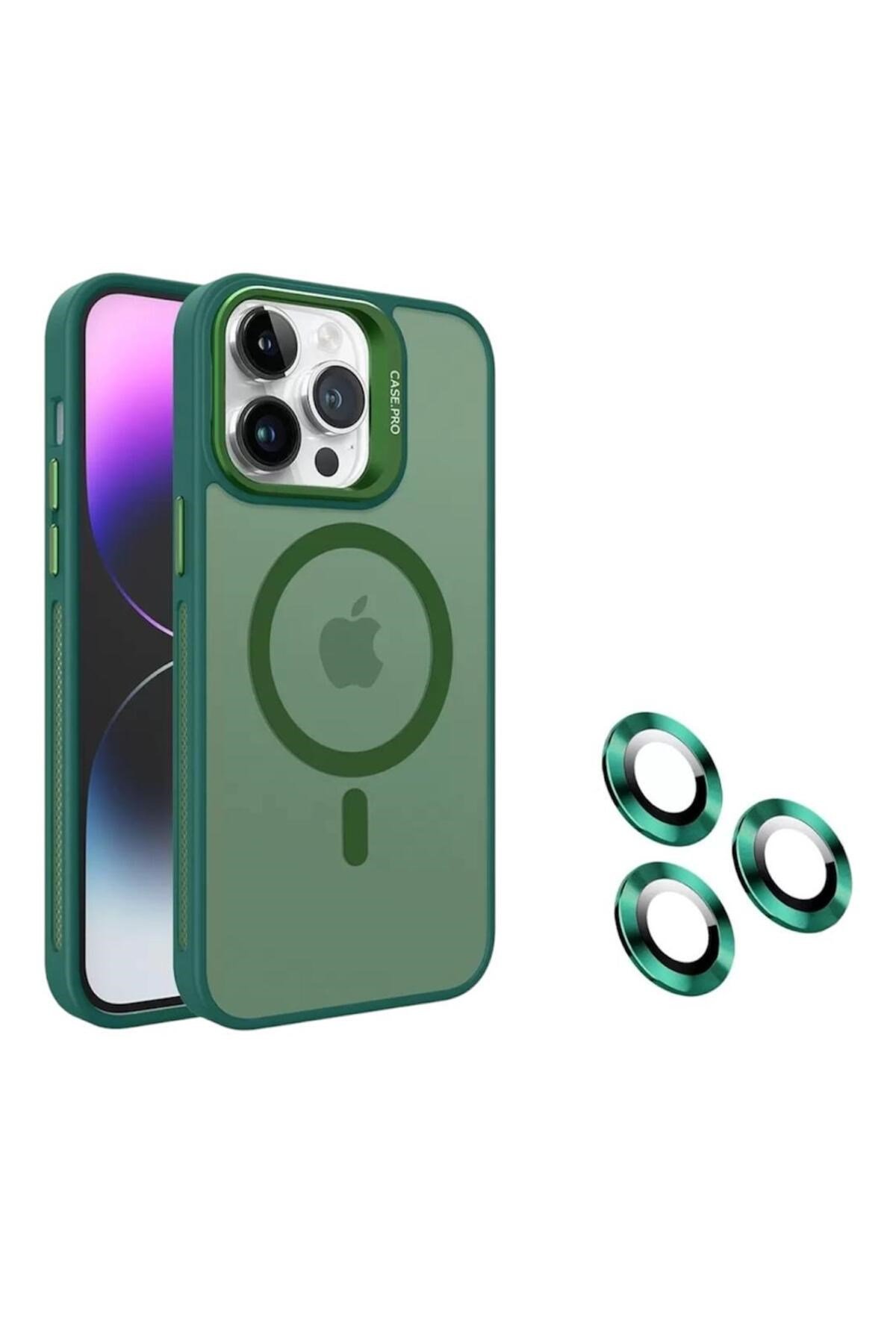 iPhone 14Pro Uyumlu Zırh Koruma MagSafe Destekli Standlı Kamera Lens Korumalı Mat Buzlu Şık Kılıf