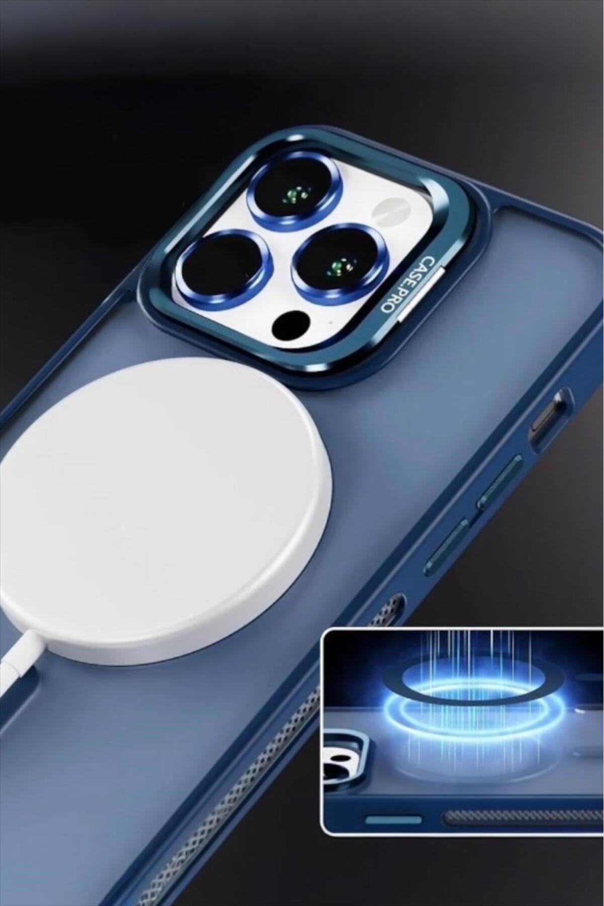 iPhone 14Pro Uyumlu Zırh Koruma MagSafe Destekli Standlı Kamera Lens Korumalı Mat Buzlu Şık Kılıf