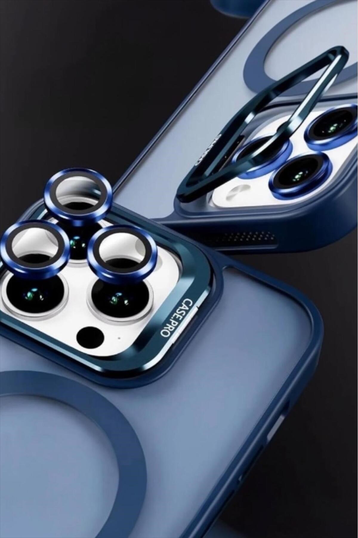 iPhone 14Pro Uyumlu Zırh Koruma MagSafe Destekli Standlı Kamera Lens Korumalı Mat Buzlu Şık Kılıf