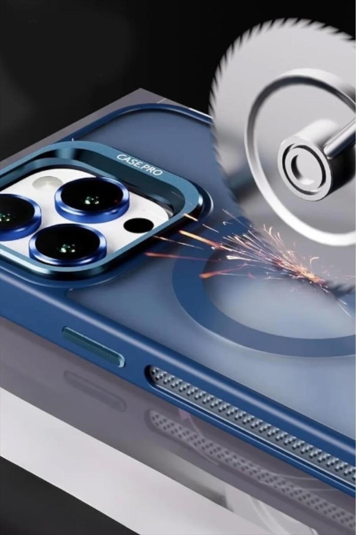iPhone 14Pro Uyumlu Zırh Koruma MagSafe Destekli Standlı Kamera Lens Korumalı Mat Buzlu Şık Kılıf