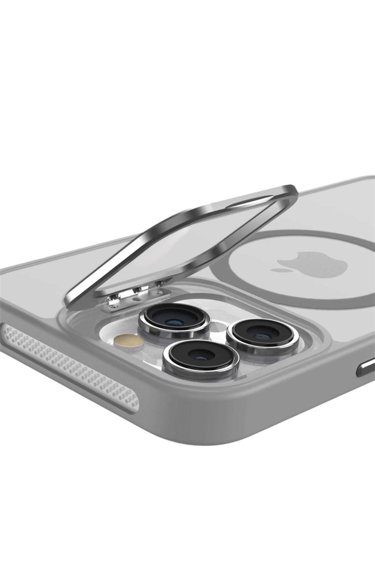 iPhone 14Pro Uyumlu Zırh Koruma MagSafe Destekli Standlı Kamera Lens Korumalı Mat Buzlu Şık Kılıf