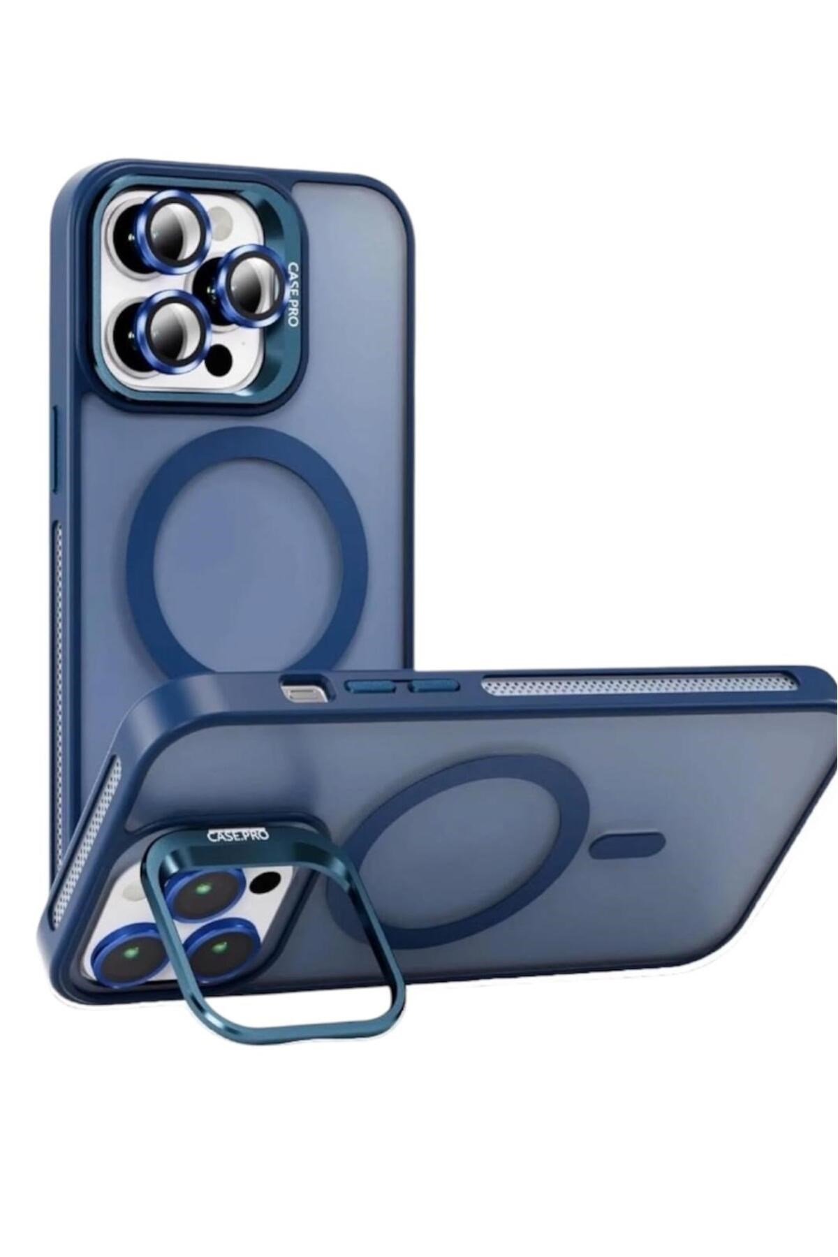 iPhone 14Pro Uyumlu Zırh Koruma MagSafe Destekli Standlı Kamera Lens Korumalı Mat Buzlu Şık Kılıf