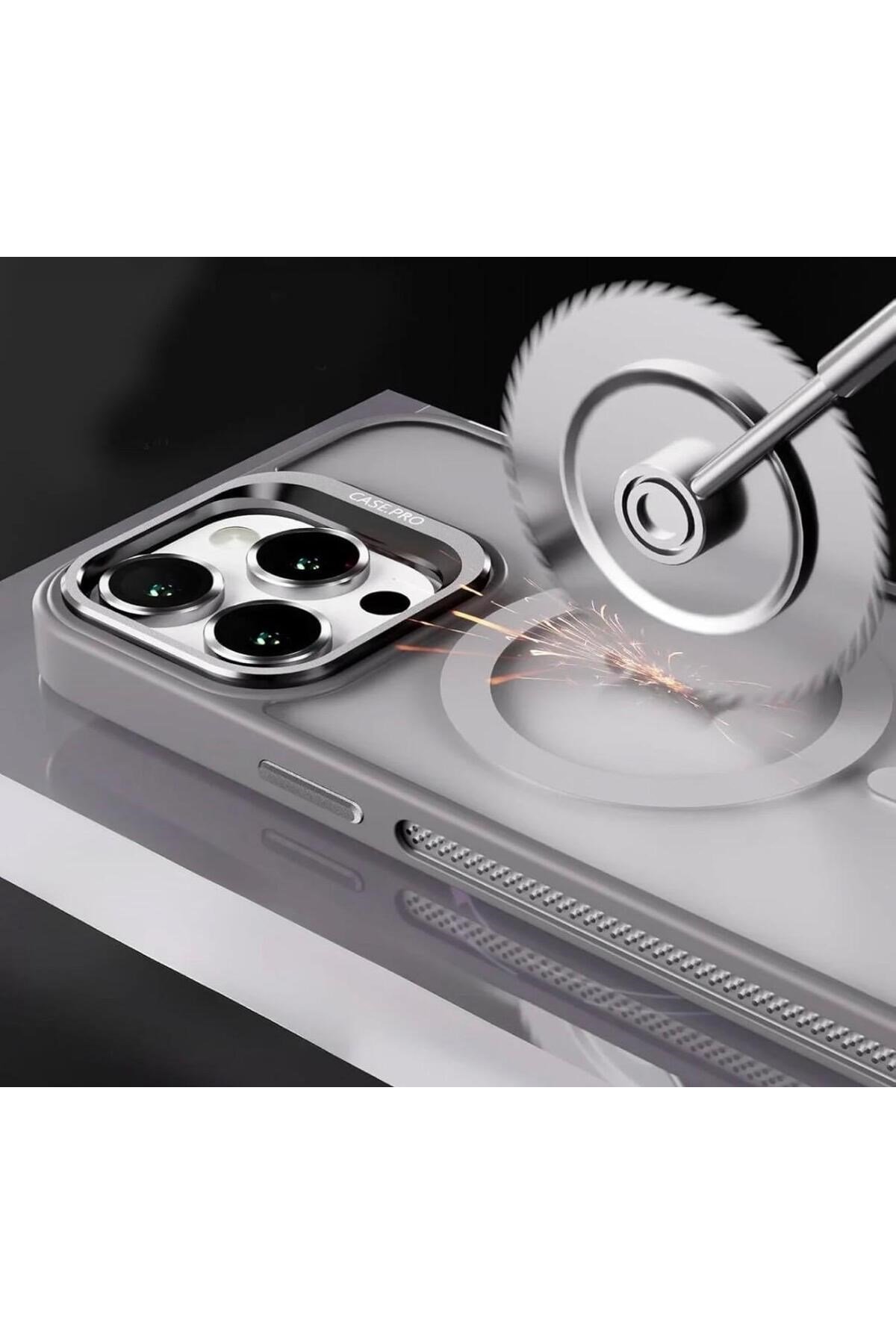 iPhone 14Pro Uyumlu Zırh Koruma MagSafe Destekli Standlı Kamera Lens Korumalı Mat Buzlu Şık Kılıf