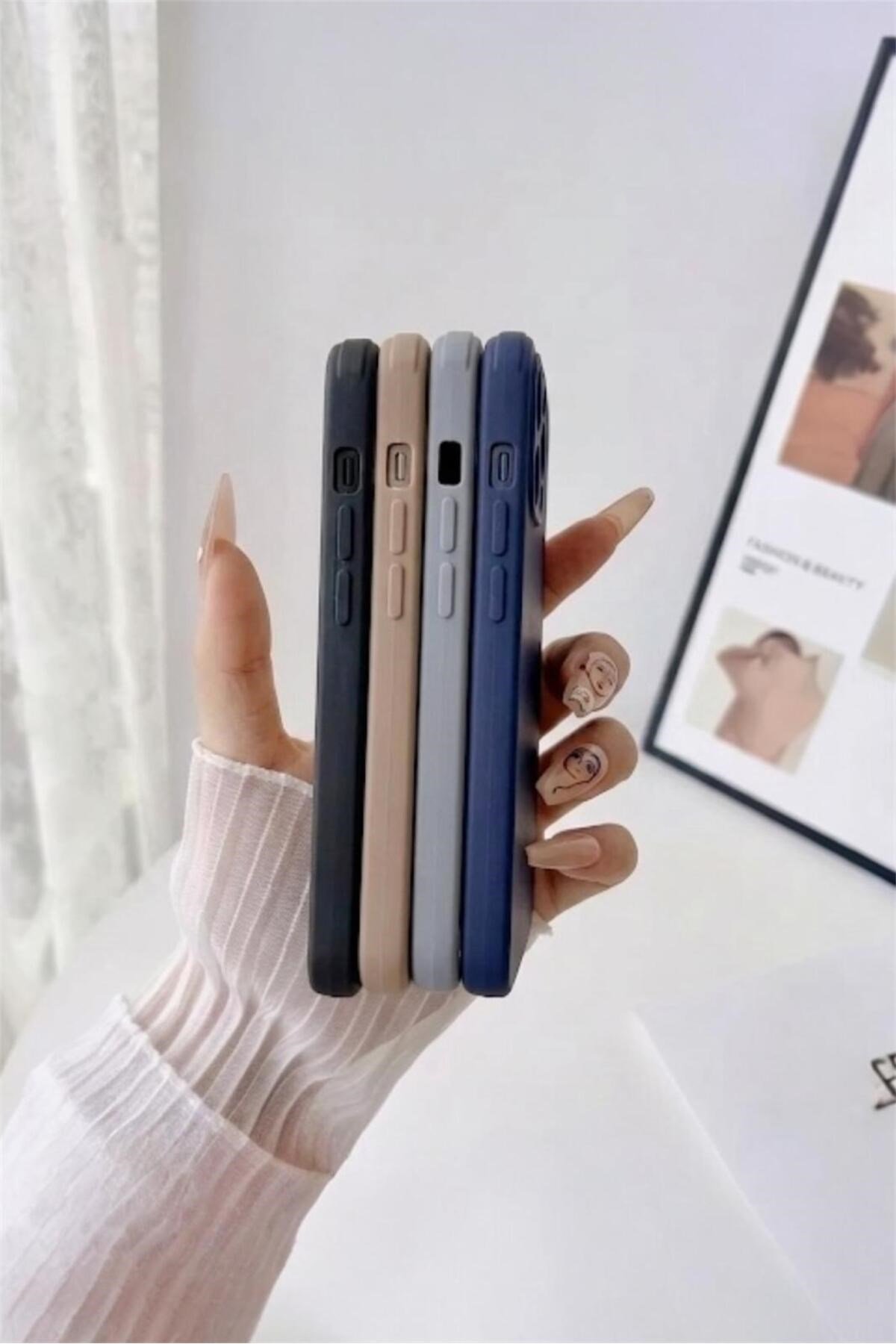 iPhone 15 Dokulu Kamera Korumalı Trend Silikon Köşeli Darbe Koruma Kılıf