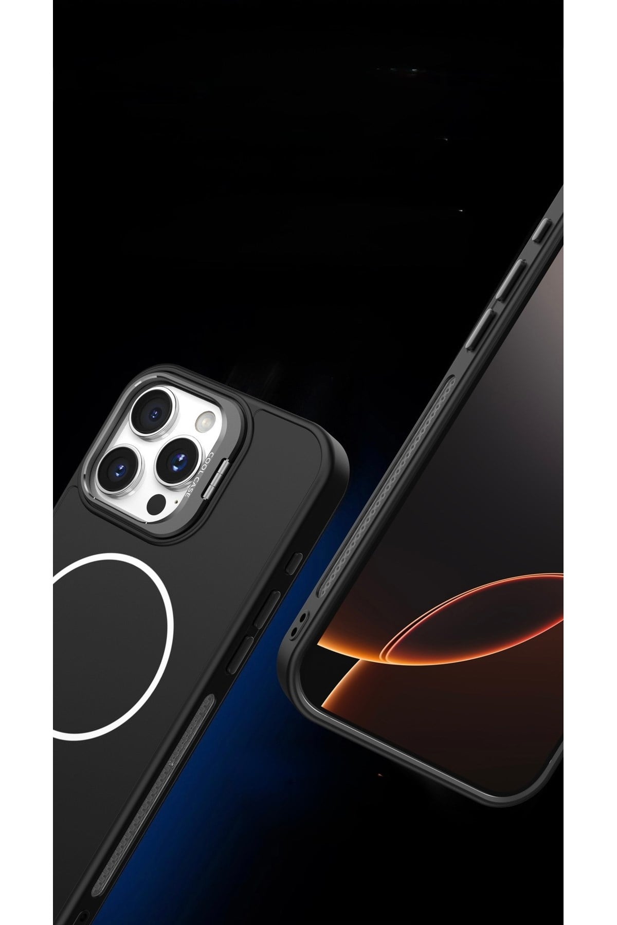 Iphone 15 Pro Max Uyumlu MagSafeli Siyah Kamera Korumalı Standlı Kılıf, Mat Soft Dokulu Premium Seri