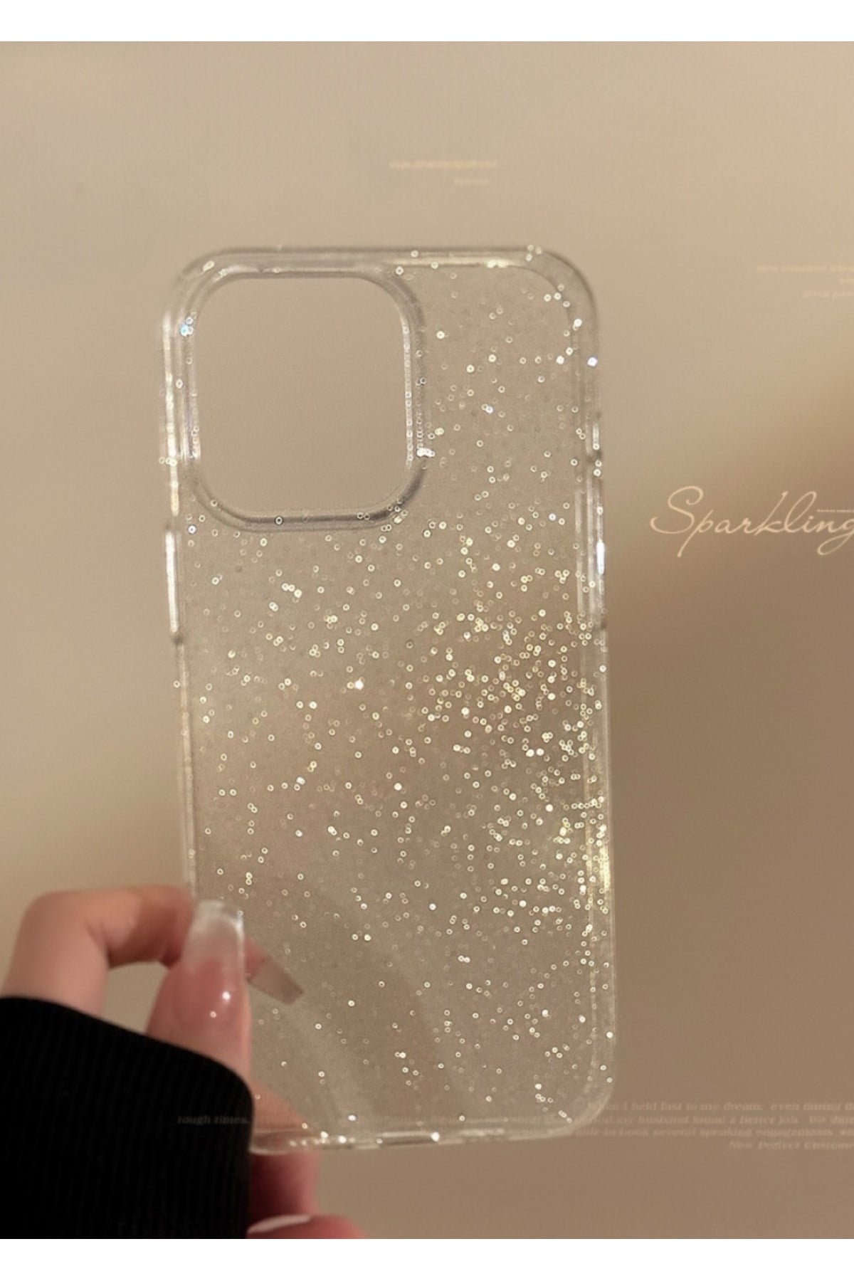 iPhone 15 Pro Max Uyumlu Simli Şeffaf Premium Mika Sararmaz Kılıf