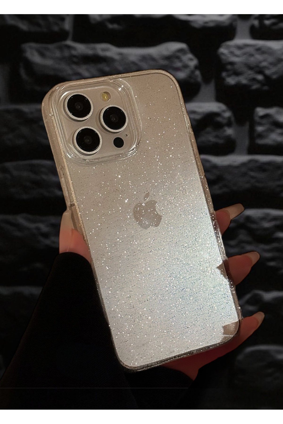 iPhone 15 Pro Max Uyumlu Simli Şeffaf Premium Mika Sararmaz Kılıf
