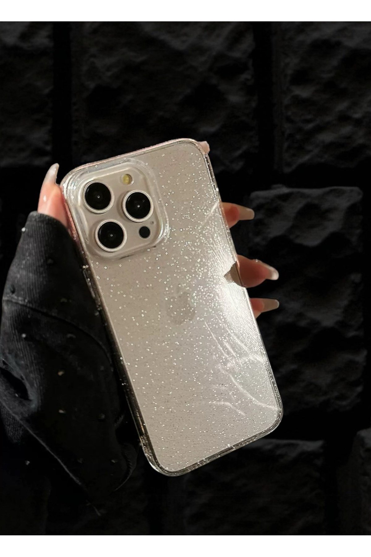 iPhone 15 Pro Max Uyumlu Simli Şeffaf Premium Mika Sararmaz Kılıf