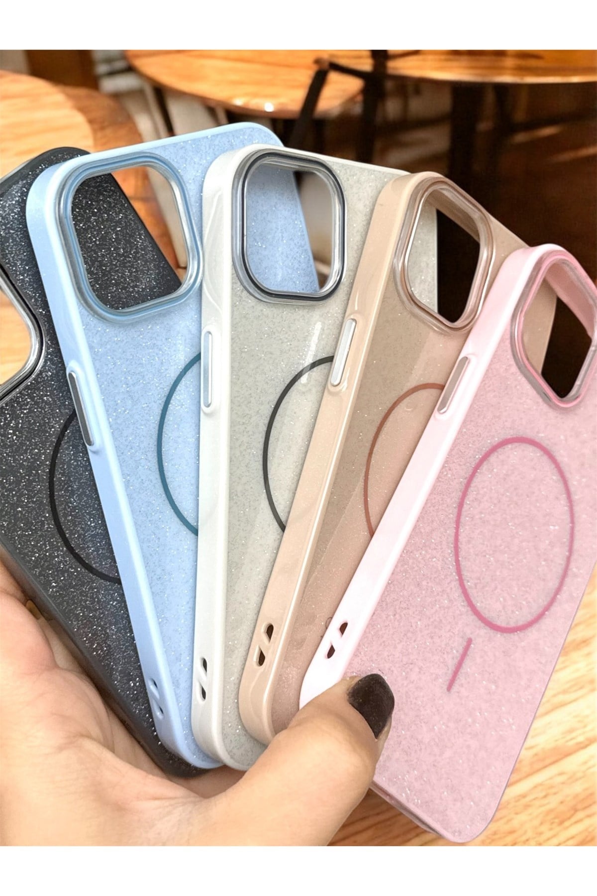 Iphone 15 Pro Uyumlu Çöl Renk Simli Şeffaf MagSafe Uyumlu Kılıf