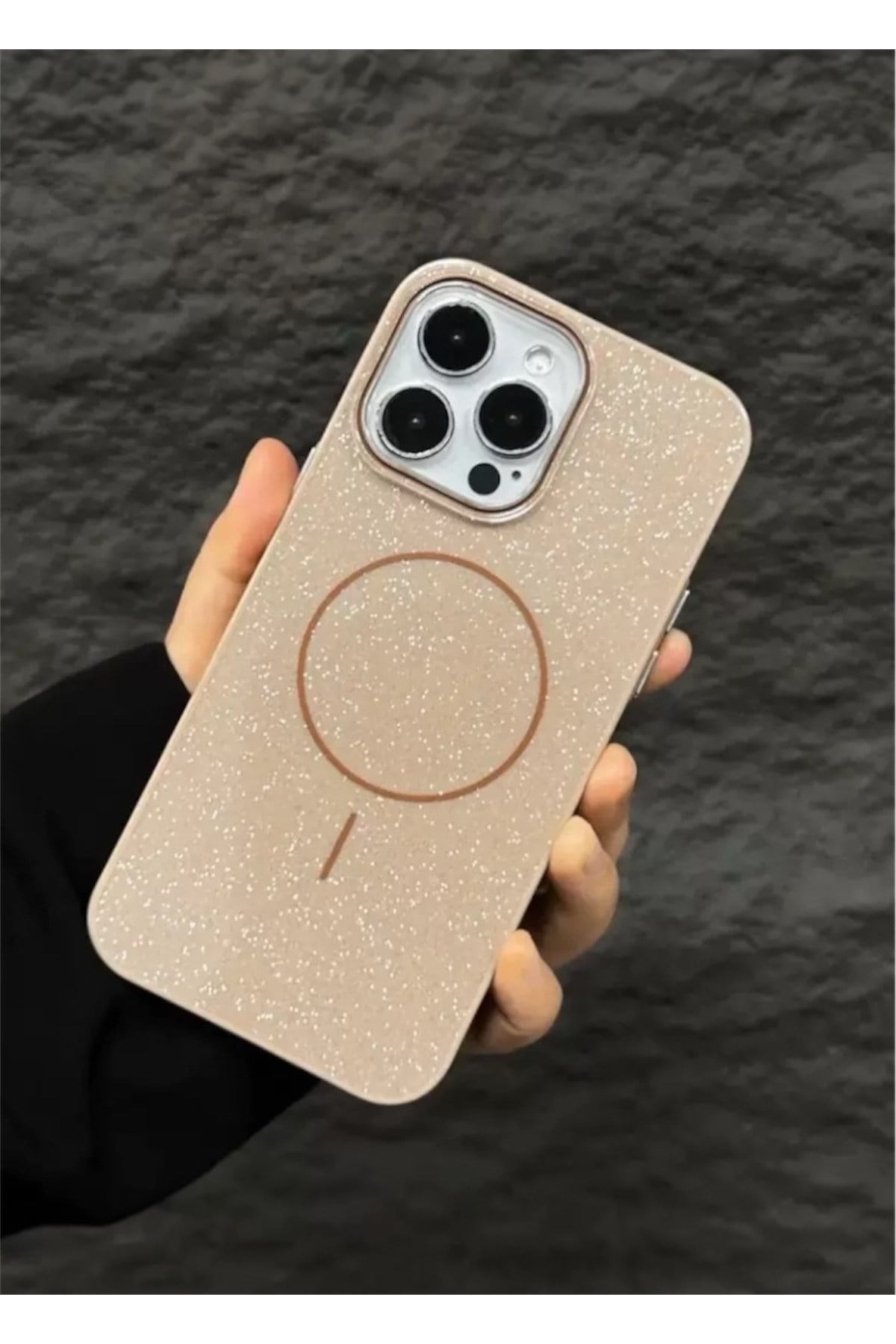 Iphone 15 Pro Uyumlu Çöl Renk Simli Şeffaf MagSafe Uyumlu Kılıf
