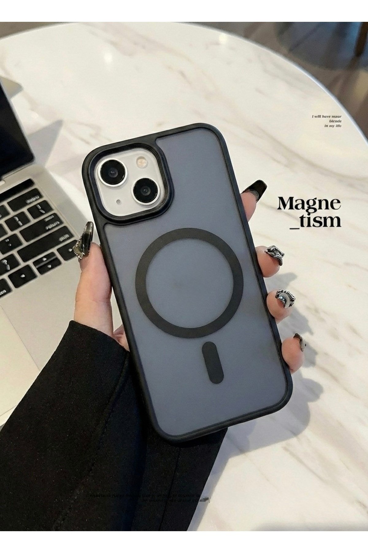 iphone 15 Uyumlu Mat Siyah MagSafeli Buzlu Şeffaf Darbe Emici Kılıf