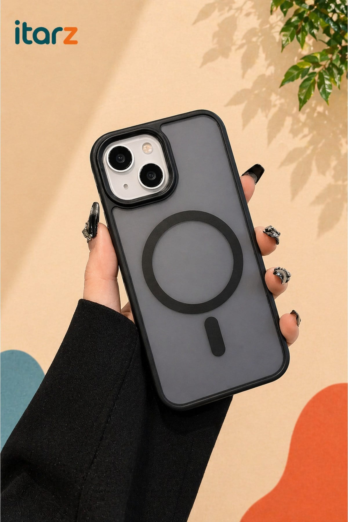 iphone 15 Uyumlu Mat Siyah MagSafeli Buzlu Şeffaf Darbe Emici Kılıf