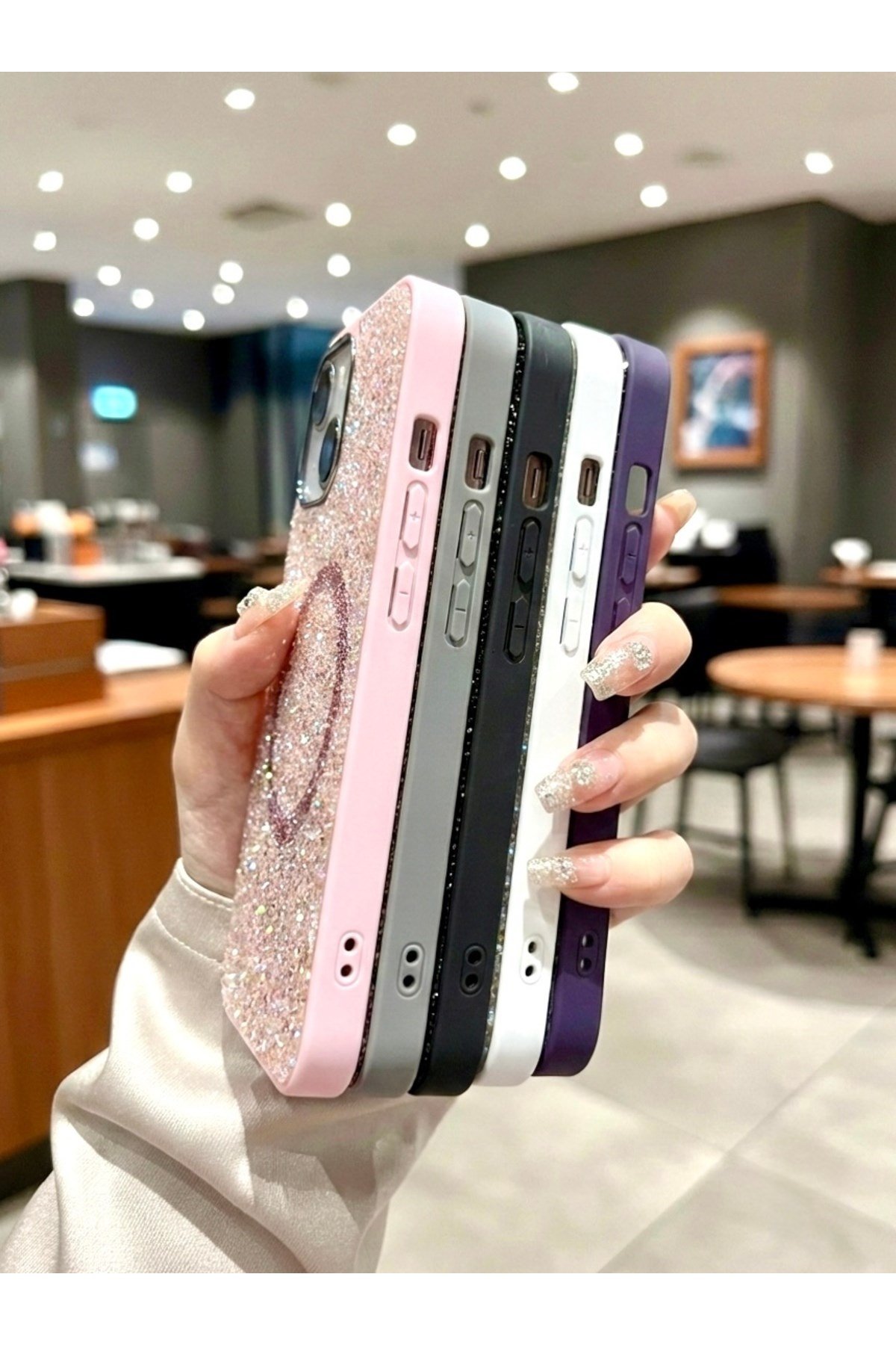 Iphone 15 Uyumlu Mor Lüks MagSafeli Premium Kristal Taşlı Işıltılı Kılıf