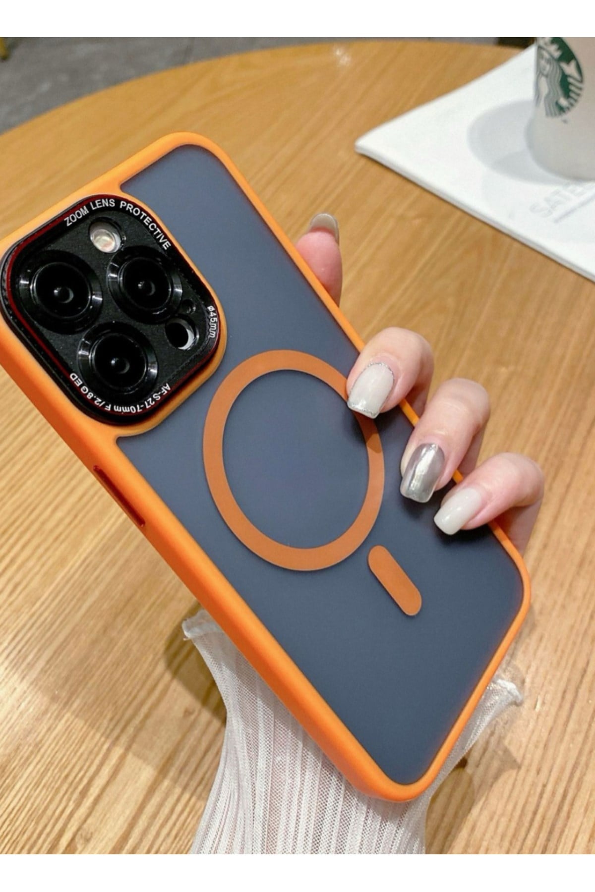 iPhone 15 Uyumlu Turuncu Mat Magsafe Lens Korumalı Kılıf