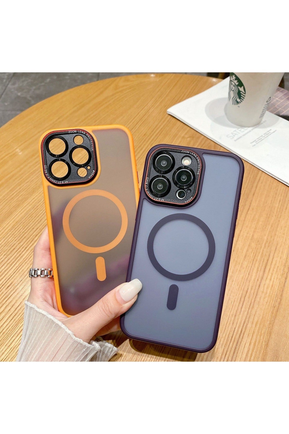 iPhone 15 Uyumlu Turuncu Mat Magsafe Lens Korumalı Kılıf