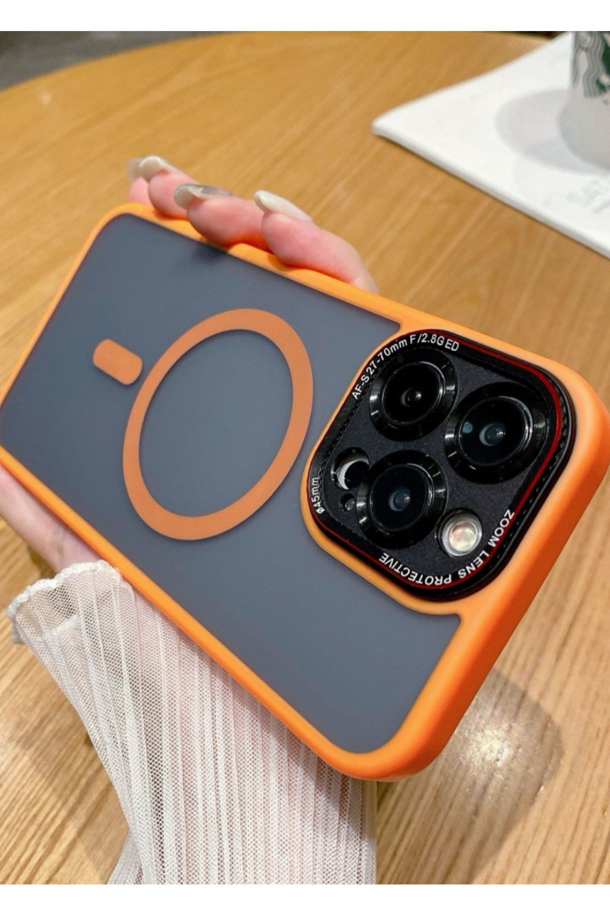 iPhone 15 Uyumlu Turuncu Mat Magsafe Lens Korumalı Kılıf