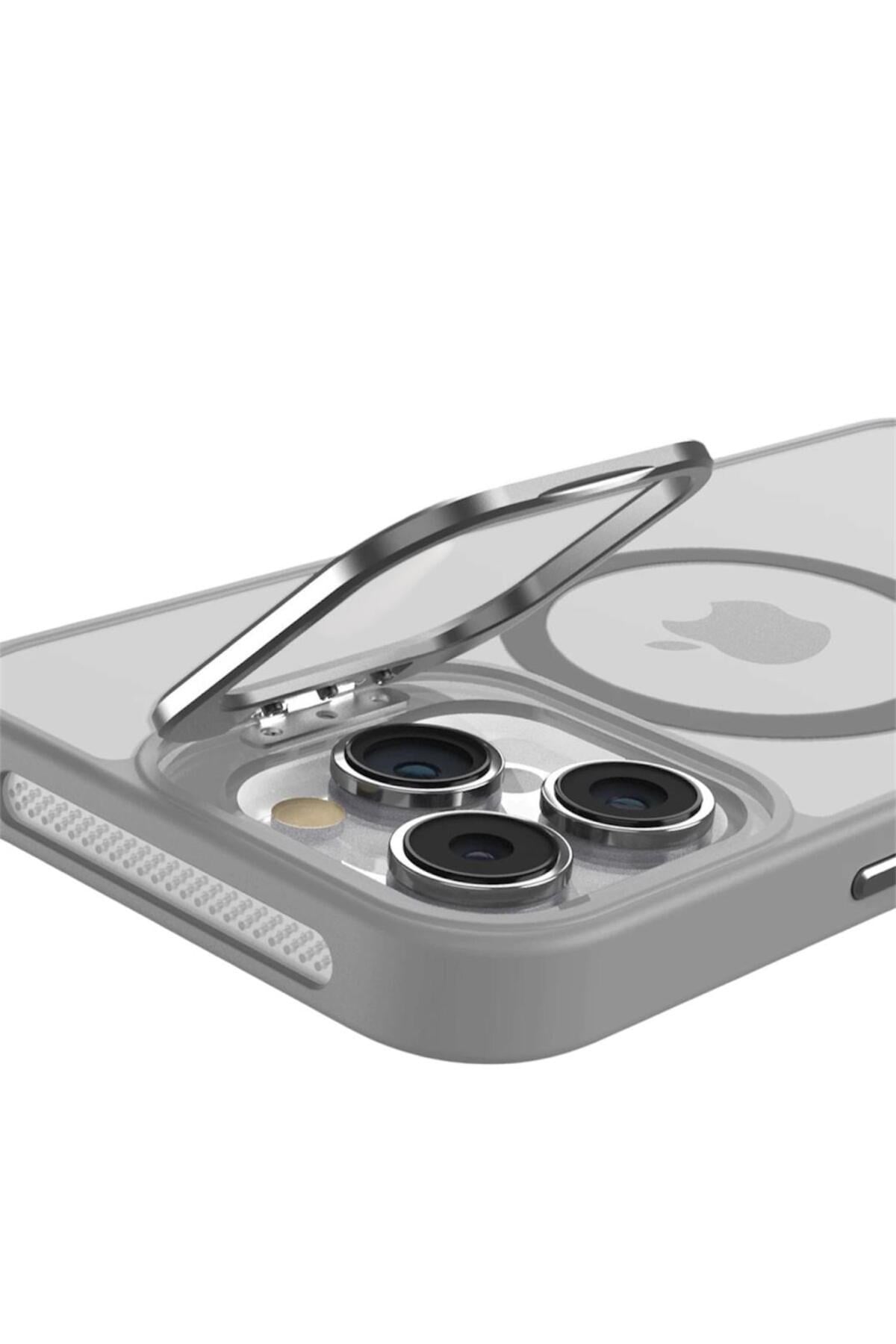 iPhone 15Pro Uyumlu Zırh Koruma MagSafe Destekli Standlı Kamera Lens Korumalı Mat Buzlu Şık Kılıf