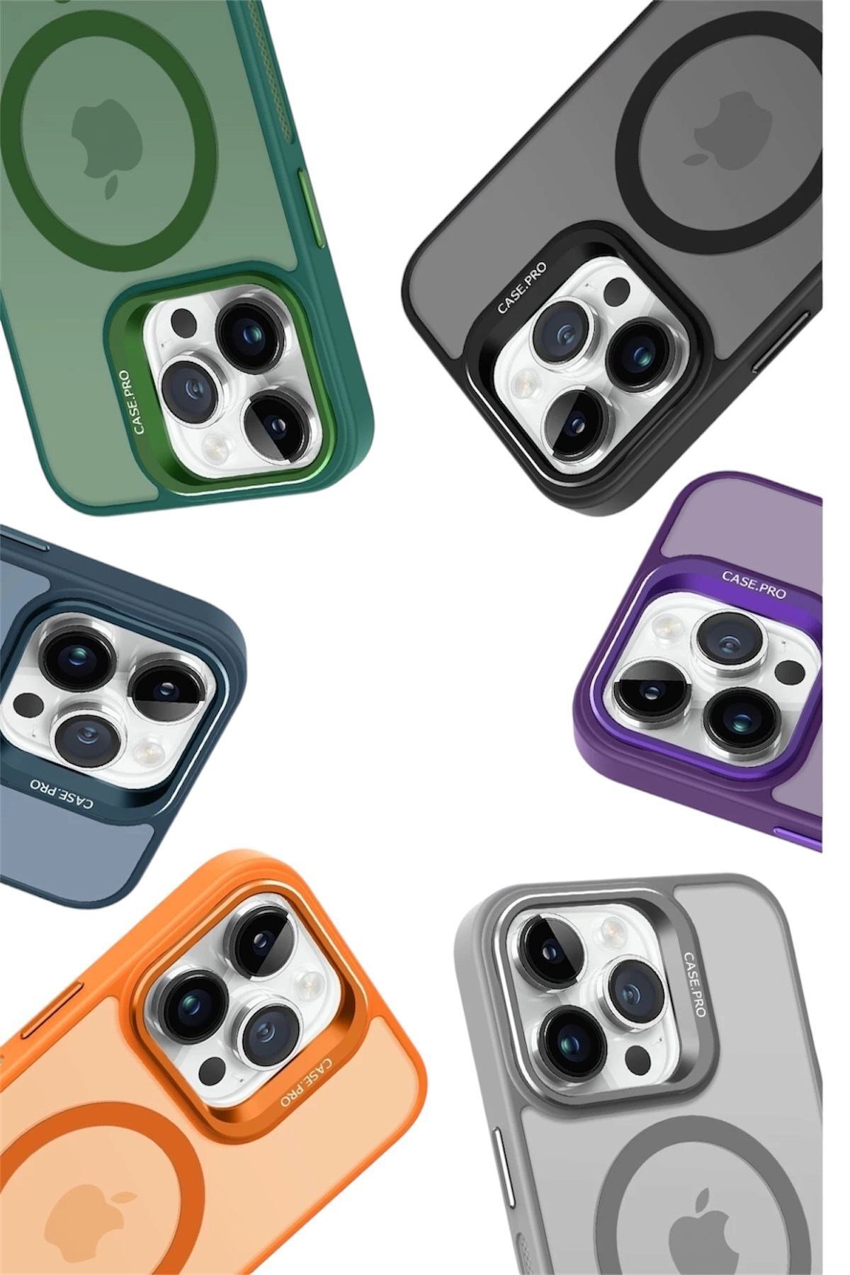 iPhone 15Pro Uyumlu Zırh Koruma MagSafe Destekli Standlı Kamera Lens Korumalı Mat Buzlu Şık Kılıf