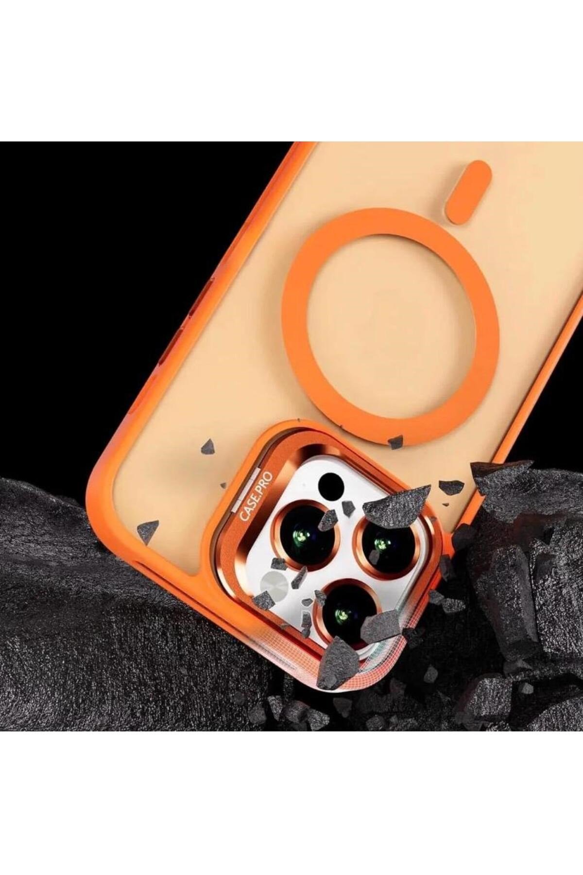 iPhone 15Pro Uyumlu Zırh Koruma MagSafe Destekli Standlı Kamera Lens Korumalı Mat Buzlu Şık Kılıf