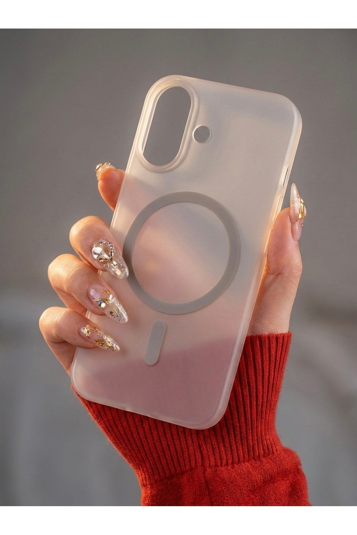 Iphone 16 Plus Uyumlu MagSafeli Buzlu Gri Mat Sert Şeffaf Trend Kılıf
