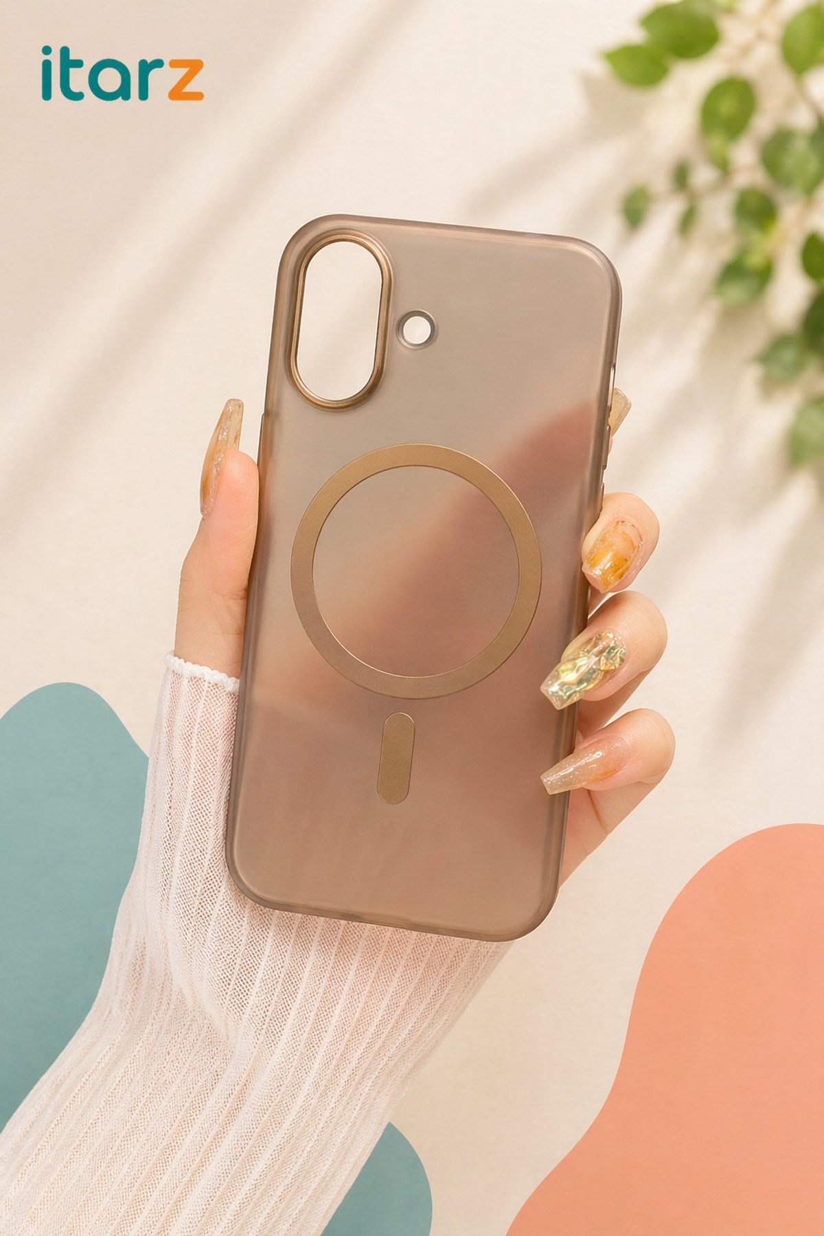 Iphone 16 Plus Uyumlu MagSafeli Çöl Renk Mat Buzlu Sert Şeffaf Kılıf