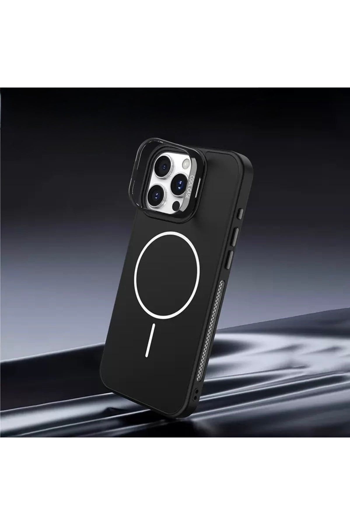 Iphone 16 Pro Max Uyumlu MagSafeli Siyah Kamera Korumalı Standlı Kılıf, Mat Soft Dokulu Premium Seri