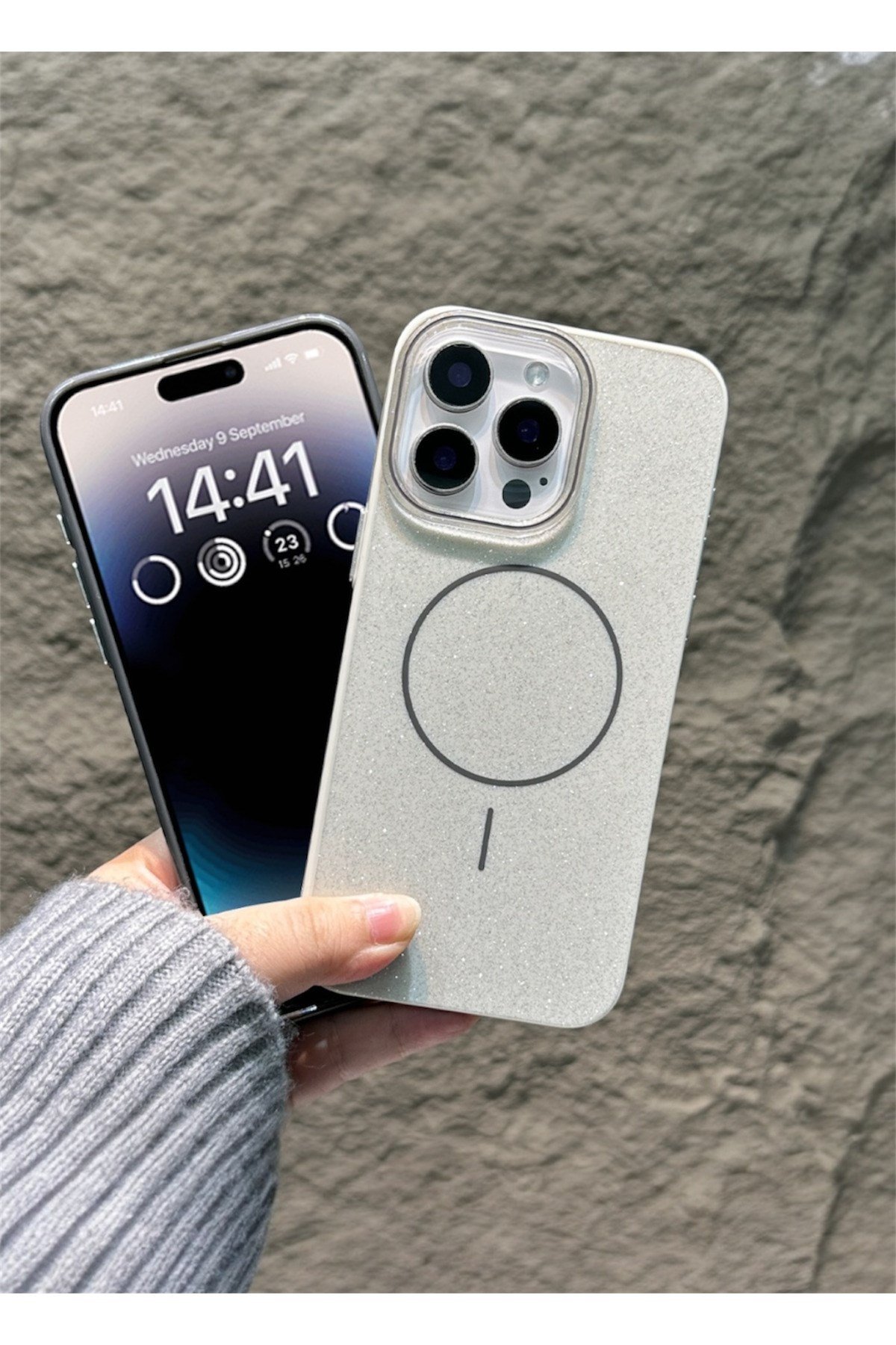 Iphone 16 Pro Uyumlu Beyaz Simli Şeffaf MagSafe Uyumlu Kılıf