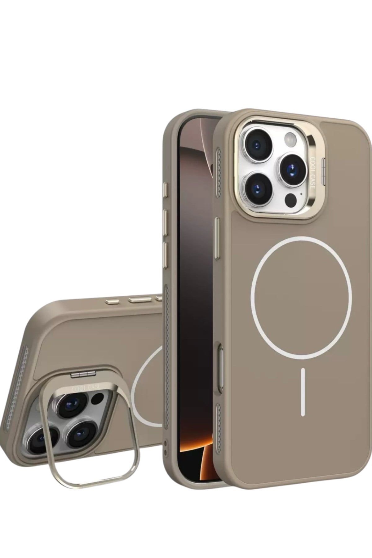 Iphone 16 Pro Uyumlu MagSafeli Korumalı Standlı Çöl Kılıf, Mat Soft Dokulu Premium Seri